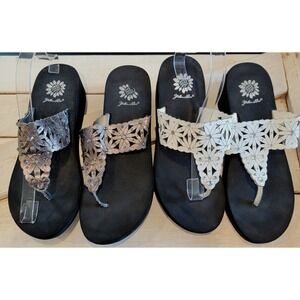 Lot 2 Yellow Box White Bronze Rhinestone Perforated Flower Flip Flop Sandals 7.5